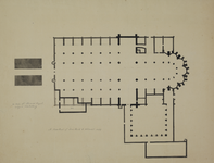 214425 Plattegrond van de Domkerk met de kloostergang, het Kapittelhuis, de H. Kruiskapel en de contouren van de ...